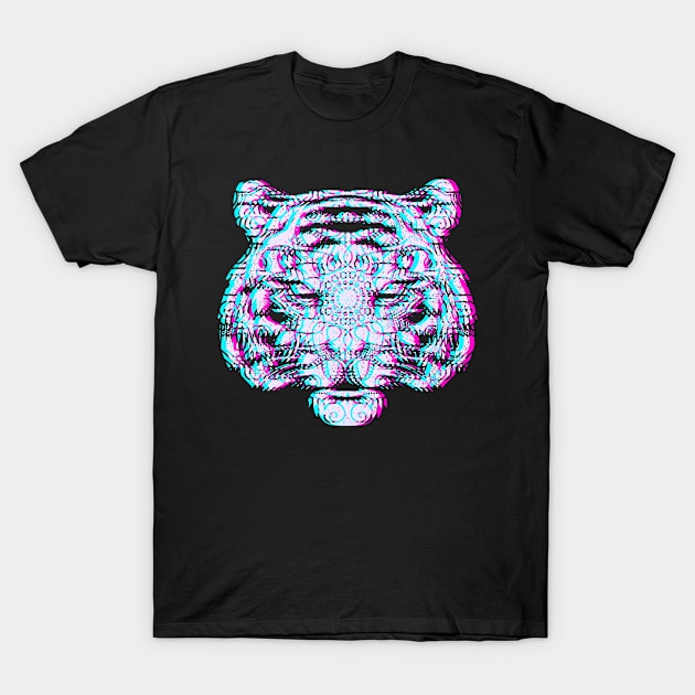 Tiger head glitch effect Mandala T-Shirt by BestsellerTeeShirts